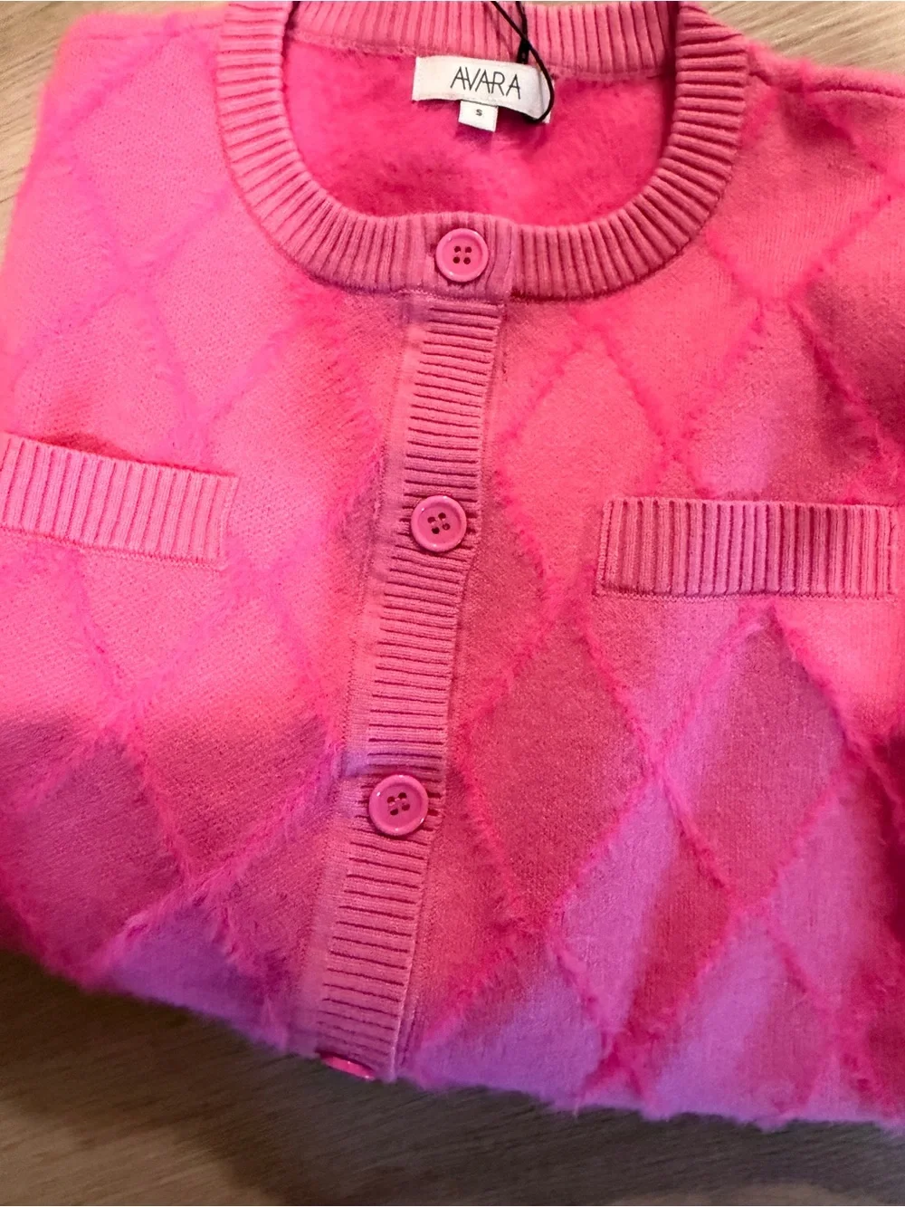 NWT- Aura Pink Diamond-Pattern Button-Up Cardigan